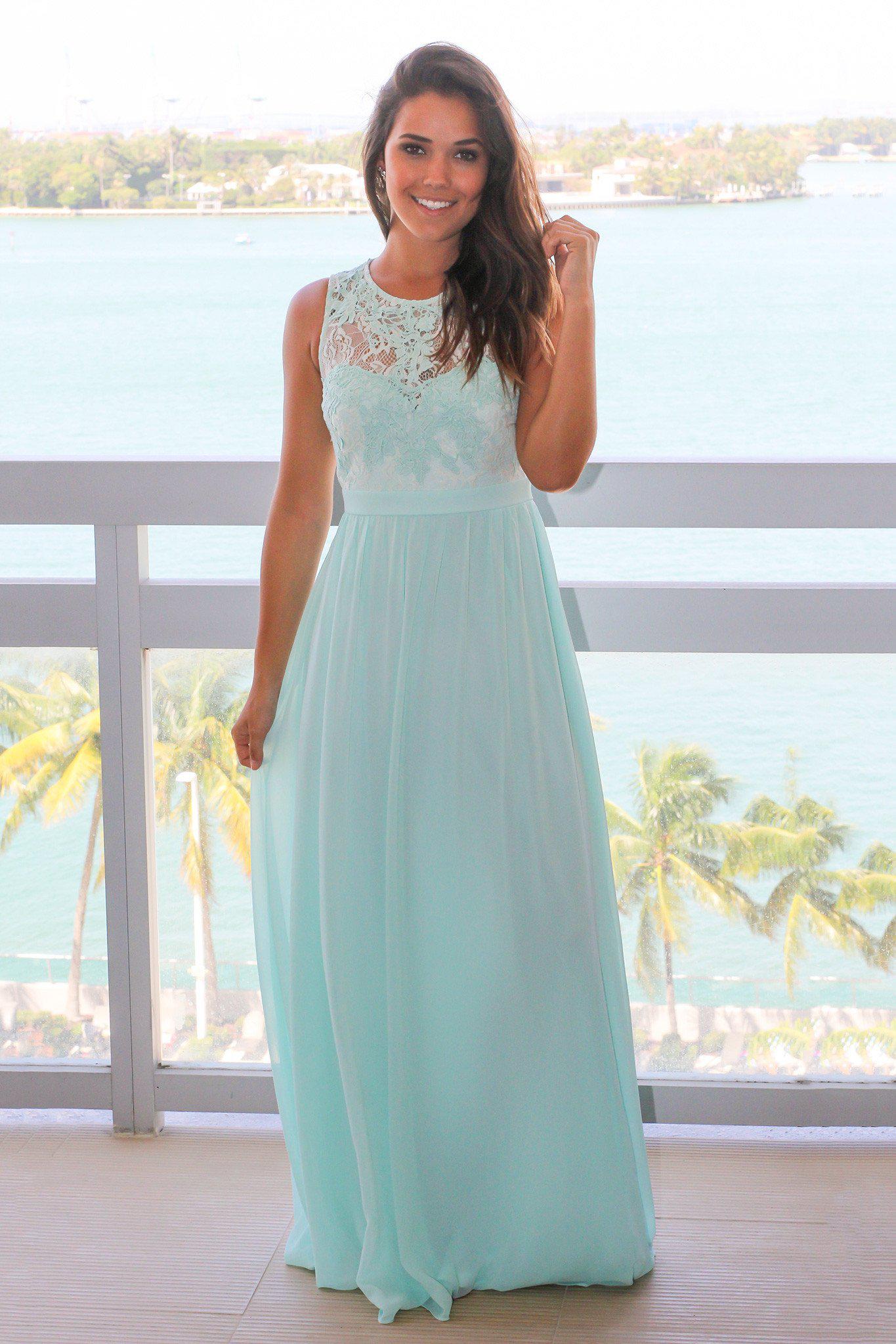Mint Chiffon Maxi Dress with Lace Top | Bridesmaid Dresses – Saved by ...