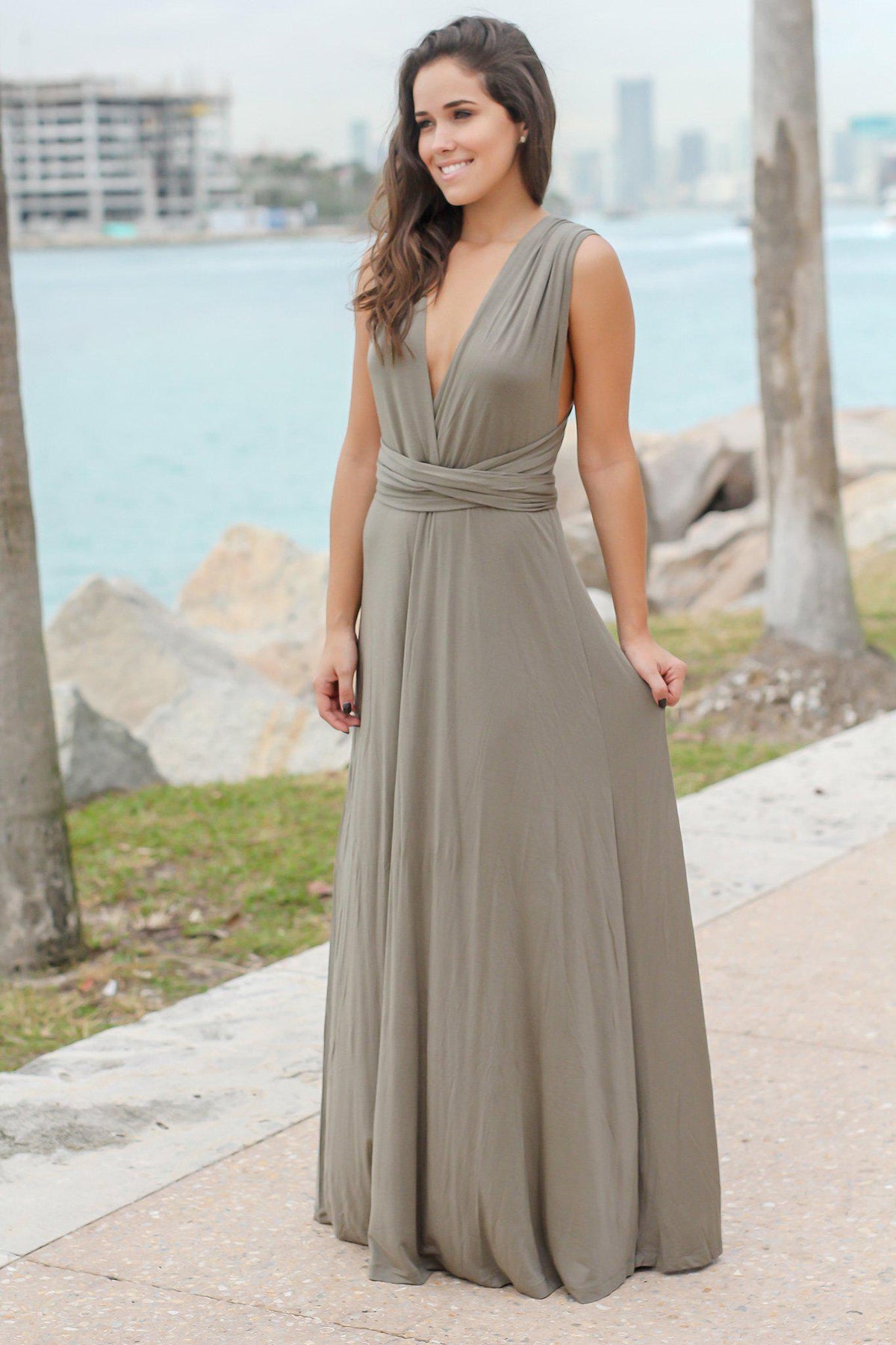 Olive Tie Maxi Dress with Open Back | Maxi Dresses – Saved by the Dress