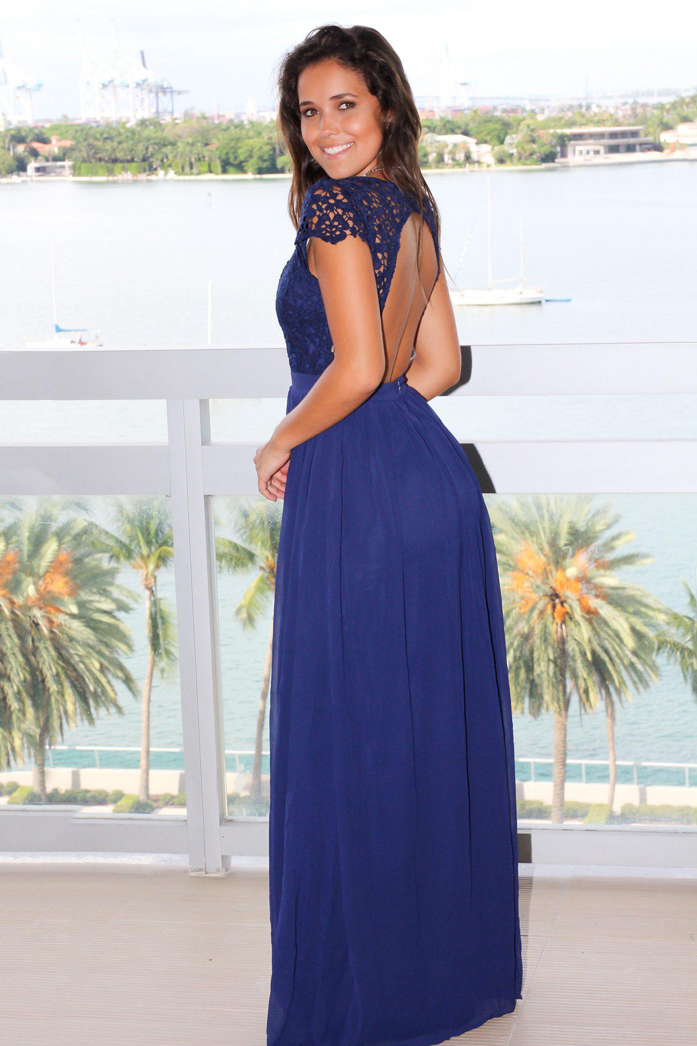 Navy Crochet Top Maxi Dress with Open Back | Maxi Dresses – Saved by ...