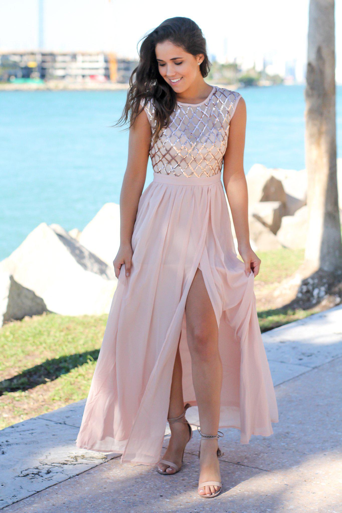 pink and gold maxi dress