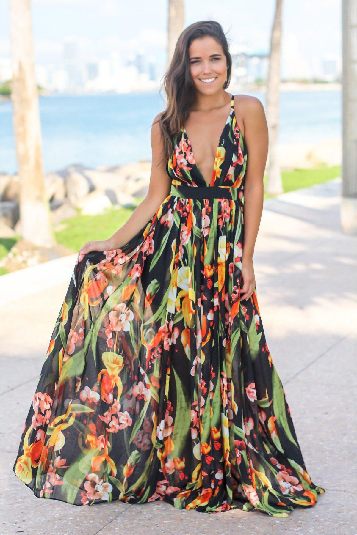 Black and Orange Floral Maxi Dress | Maxi Dresses – Saved by the Dress