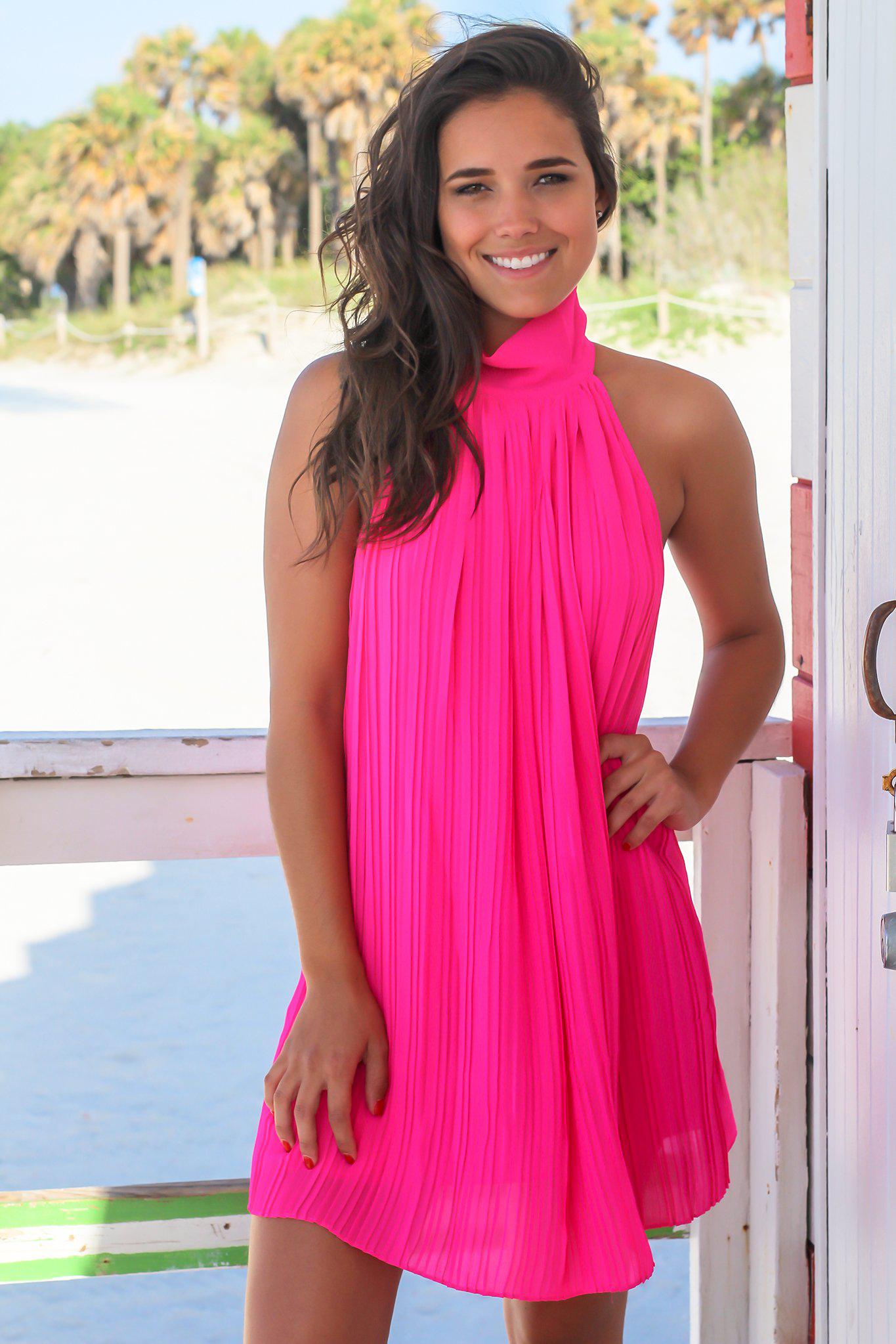 hot pink pleated dress