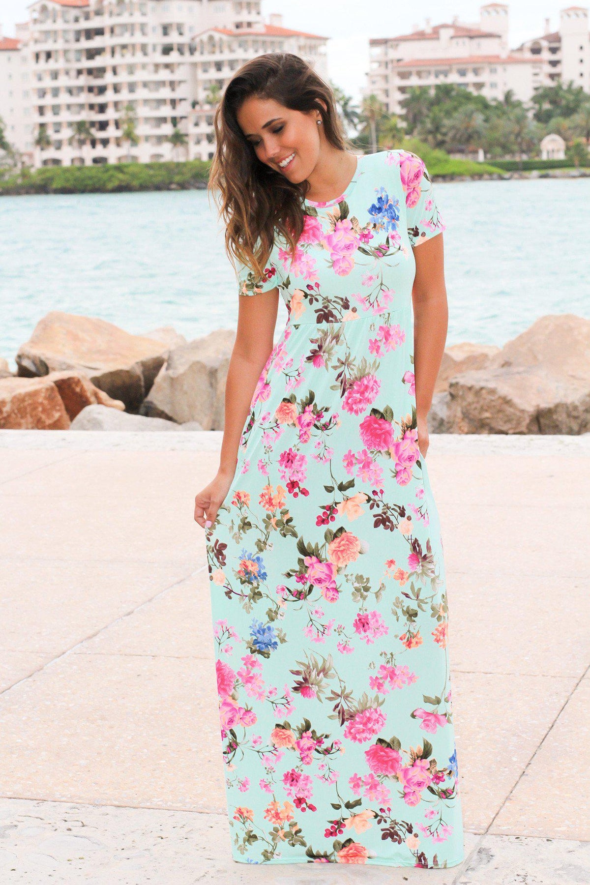 Mint Floral Maxi Dress with Short Sleeves | Maxi Dresses – Saved by the ...