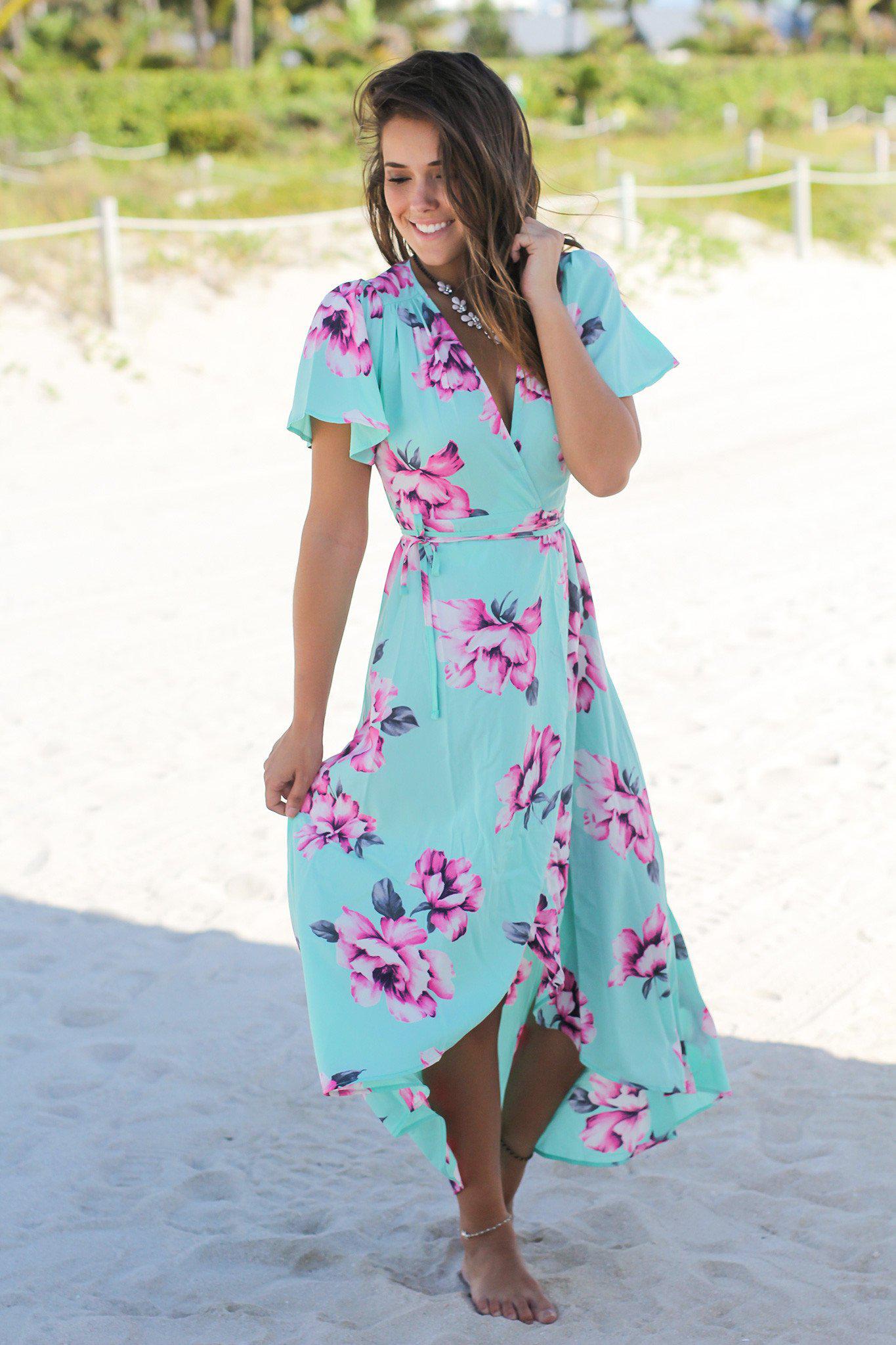 Mint Floral Wrap Maxi Dress | Maxi Dresses – Saved by the Dress