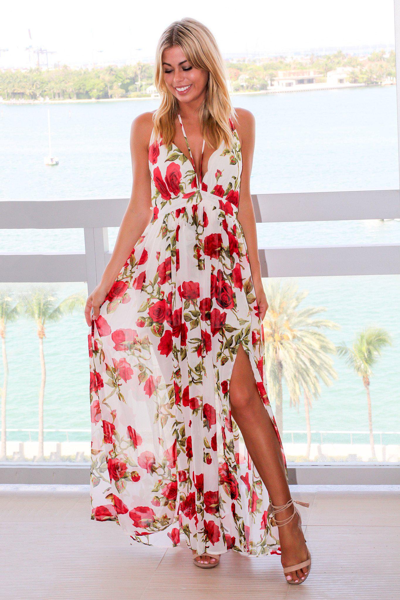 floral maxi dress red