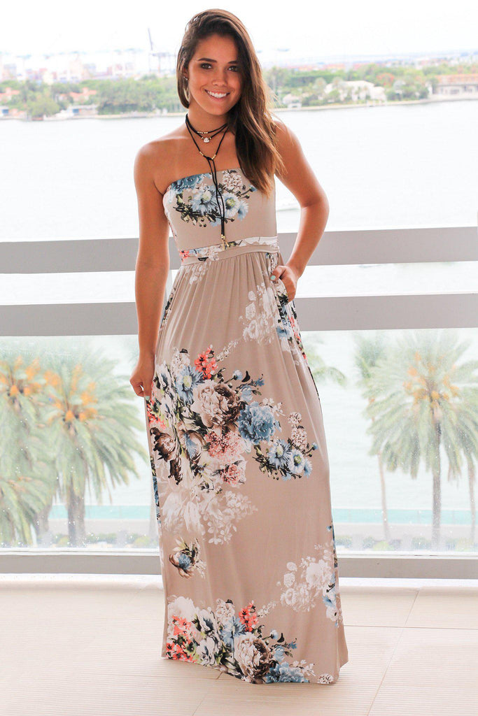 Stone Floral Strapless Maxi Dress | Maxi Dresses – Saved by the Dress