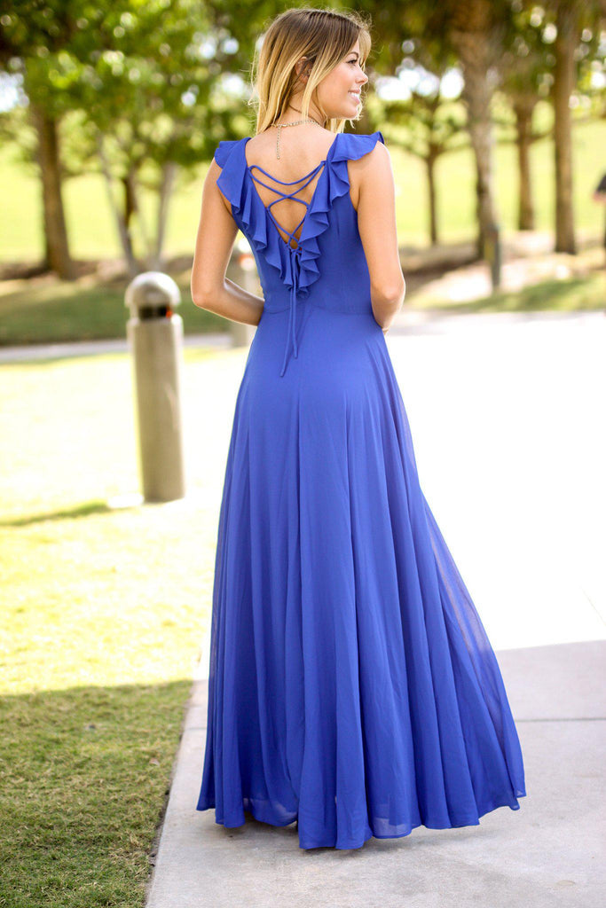 Royal Blue Ruffle Top Maxi Dress | Maxi Dresses – Saved by the Dress
