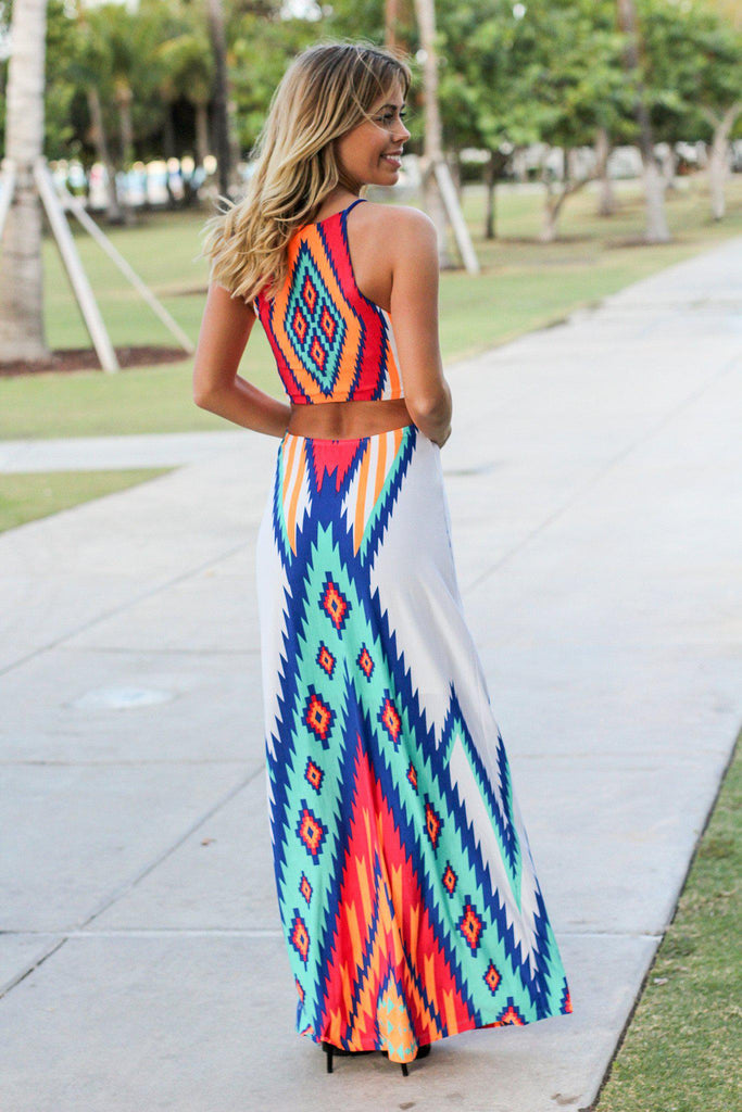 White Tribal Cut Out Maxi Dress | Maxi Dresses – Saved by the Dress