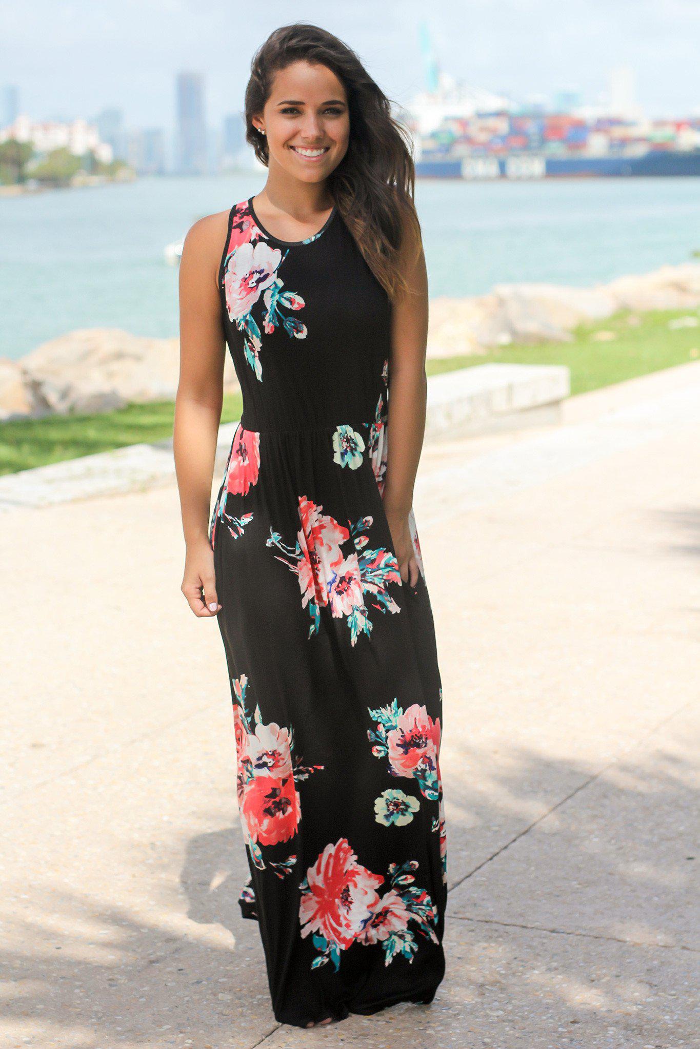 coral print maxi dress