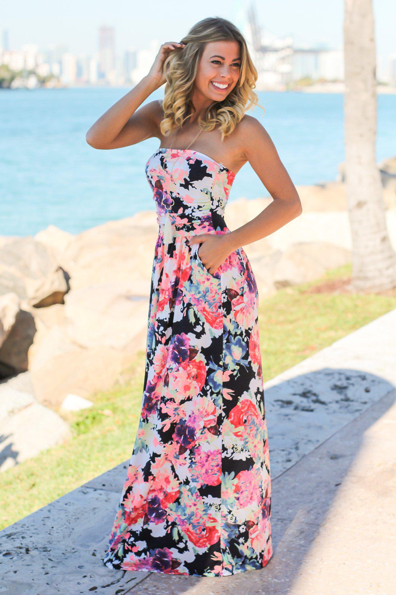 Neon Floral Maxi Dress with Pockets | Maxi Dresses – Saved by the Dress