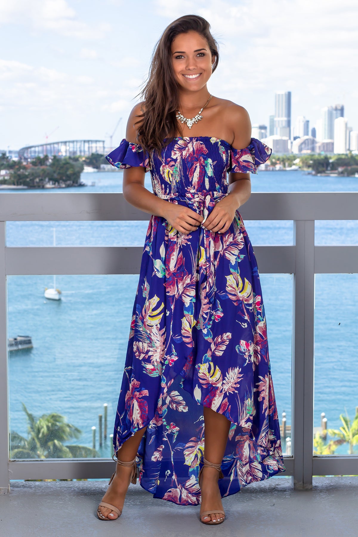 Blue Printed High Low Dress | Cute Dresses – Saved by the Dress