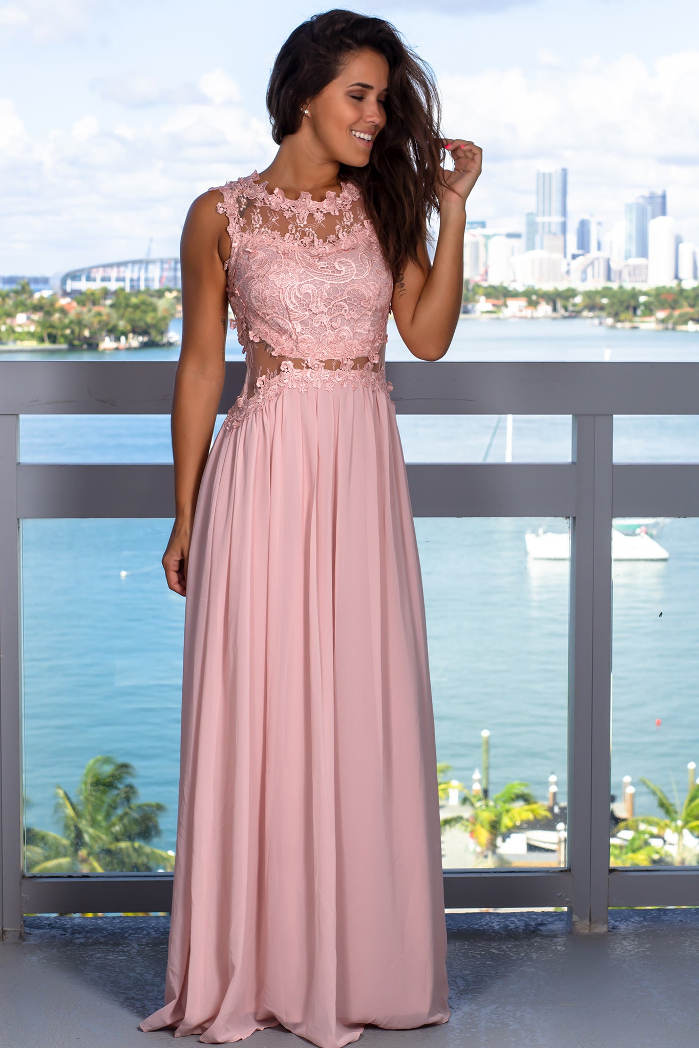 Dusty Pink Lace Top Maxi Dress Formal Dresses Saved by