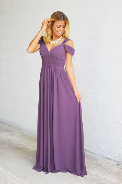 Dusty Purple Off Shoulder Maxi Dress | Dusty Purple Maxi Dress ...