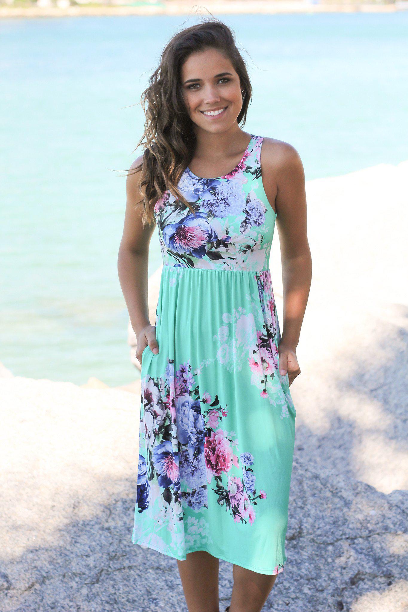 mint floral midi dress