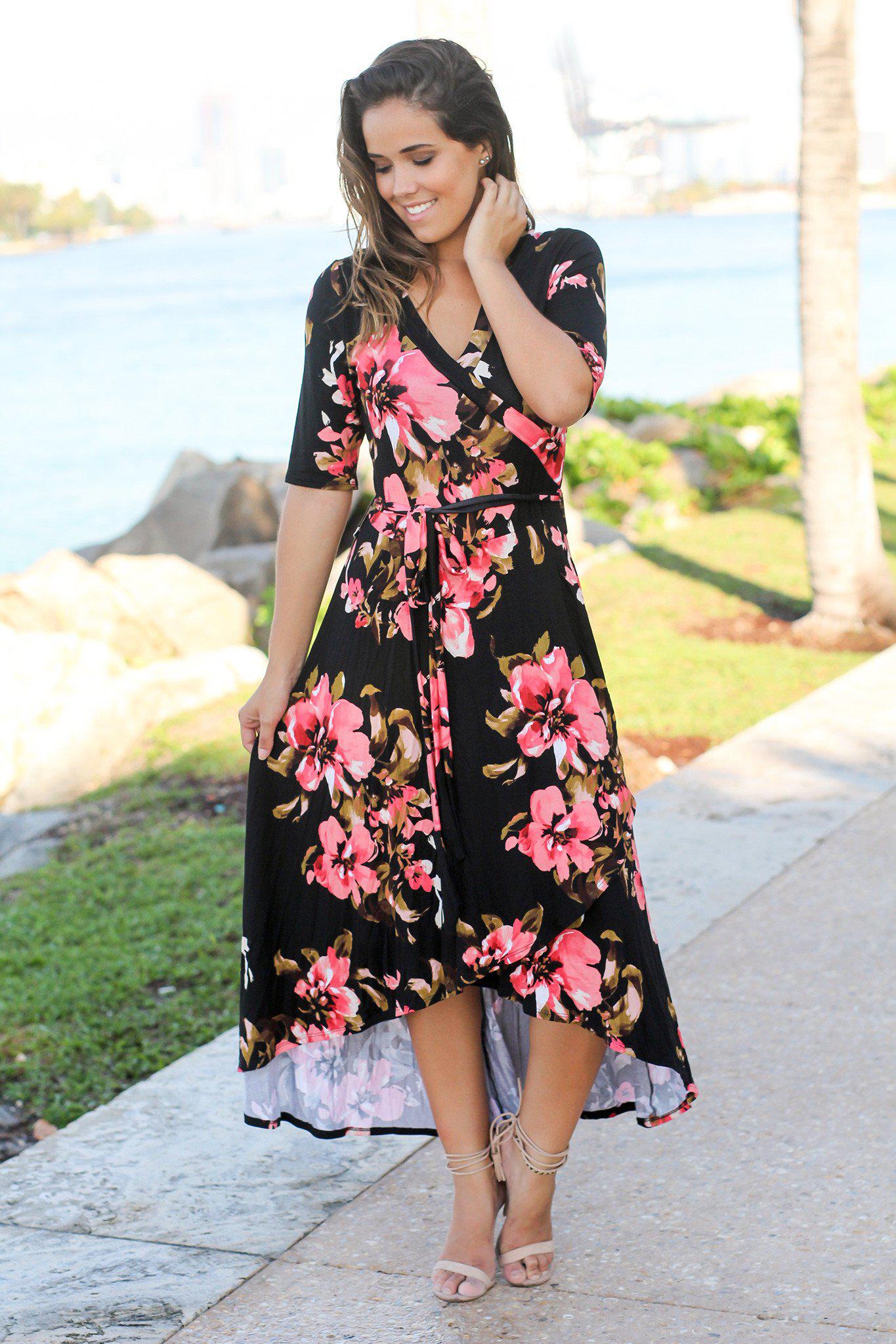 Black and Coral Floral High Low Dress | Online Boutiques – Saved by the ...