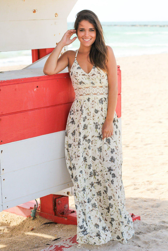 Cream Floral Maxi Dress with Crochet Detail | Maxi Dresses – Saved by ...