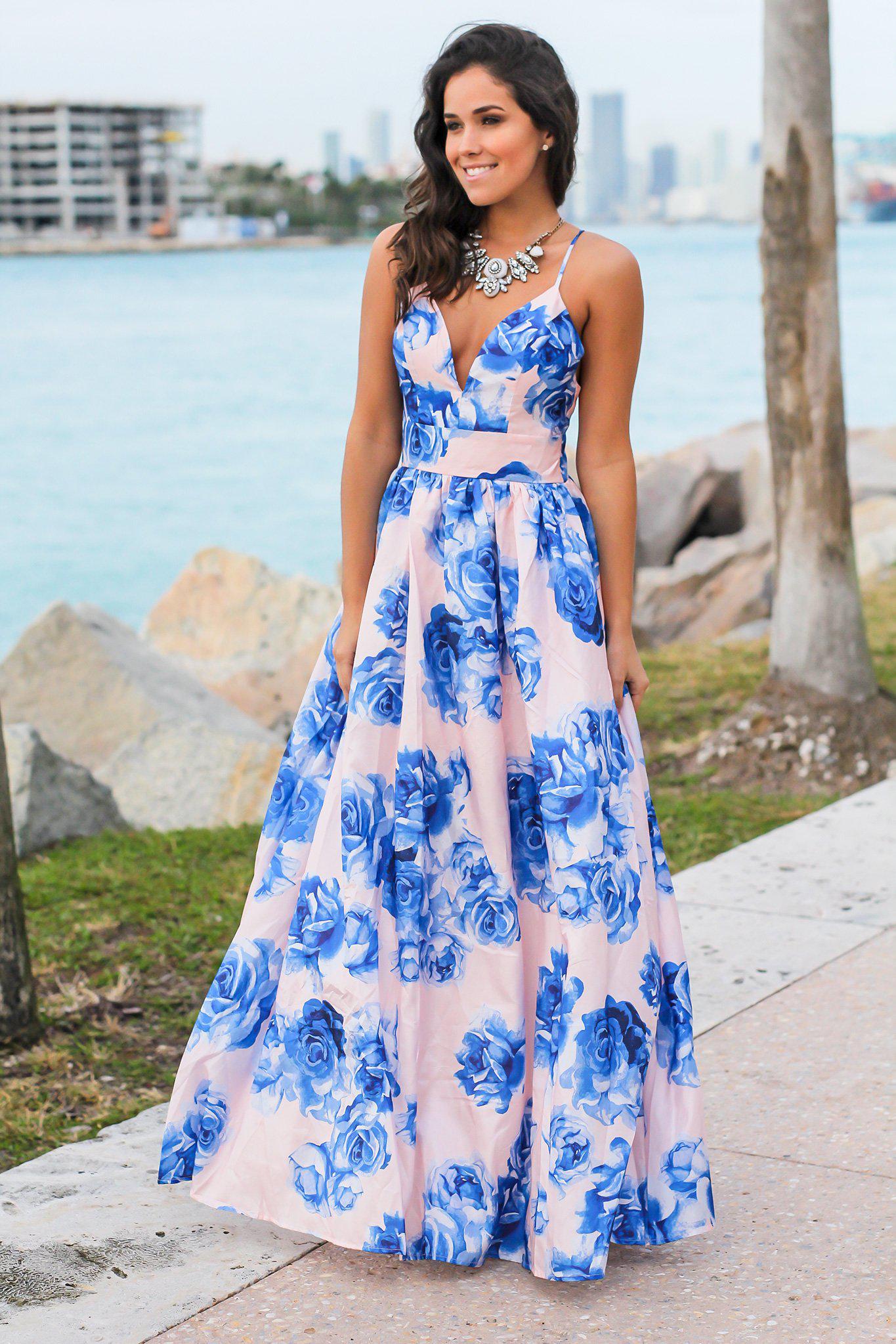 maxi dress blue floral