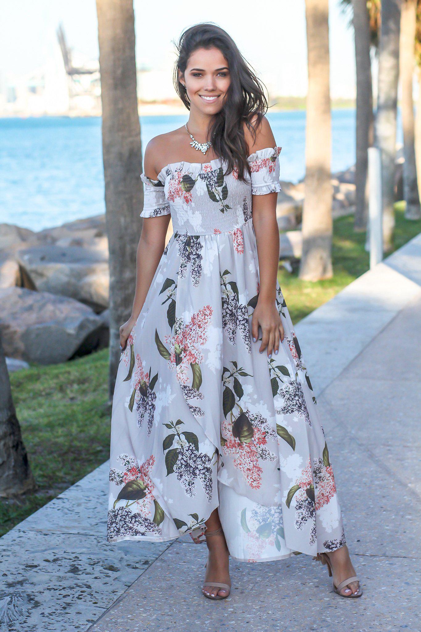 taupe floral dress