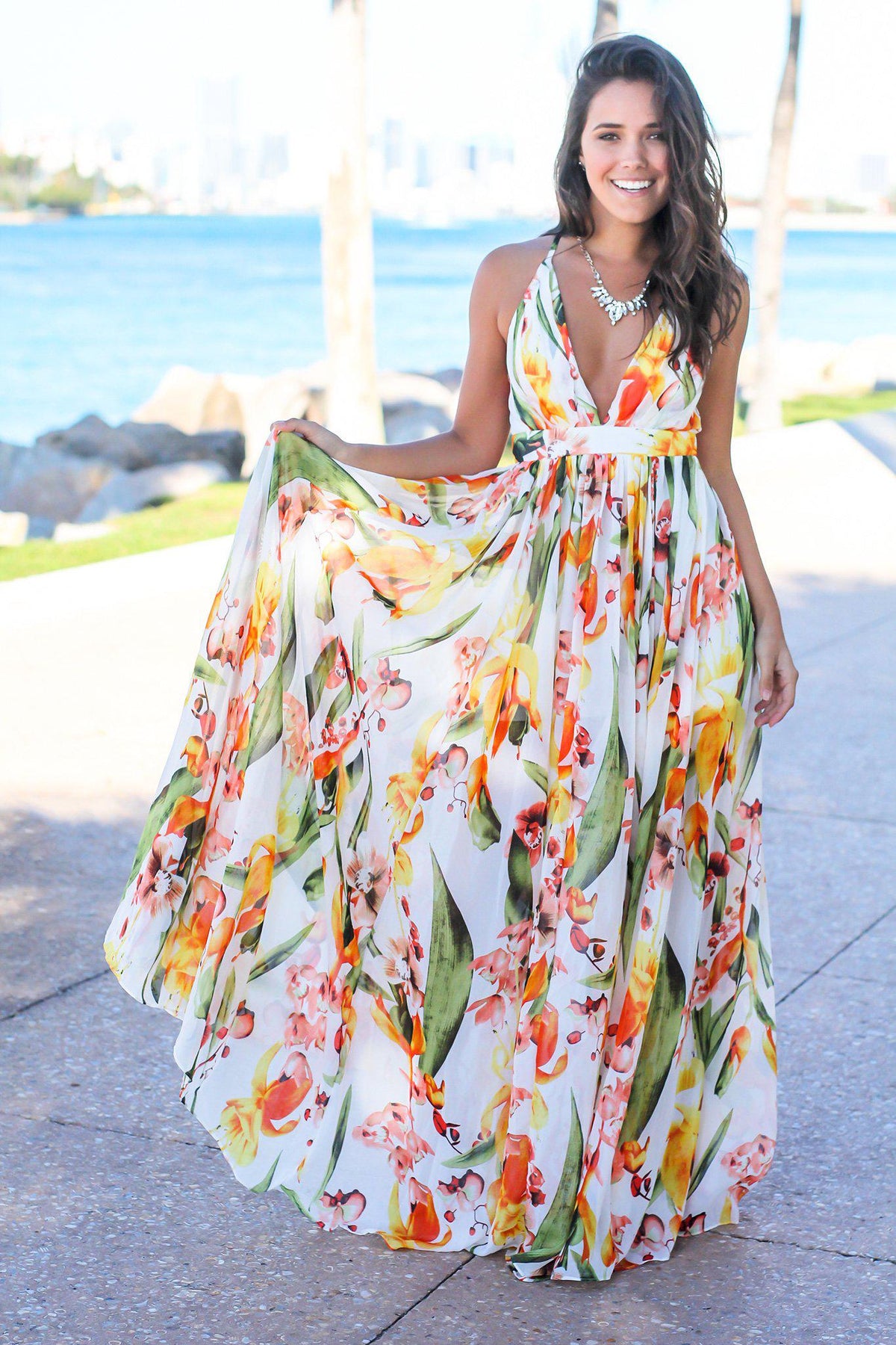 White and Orange Floral Maxi Dress | Maxi Dresses – Saved by the Dress