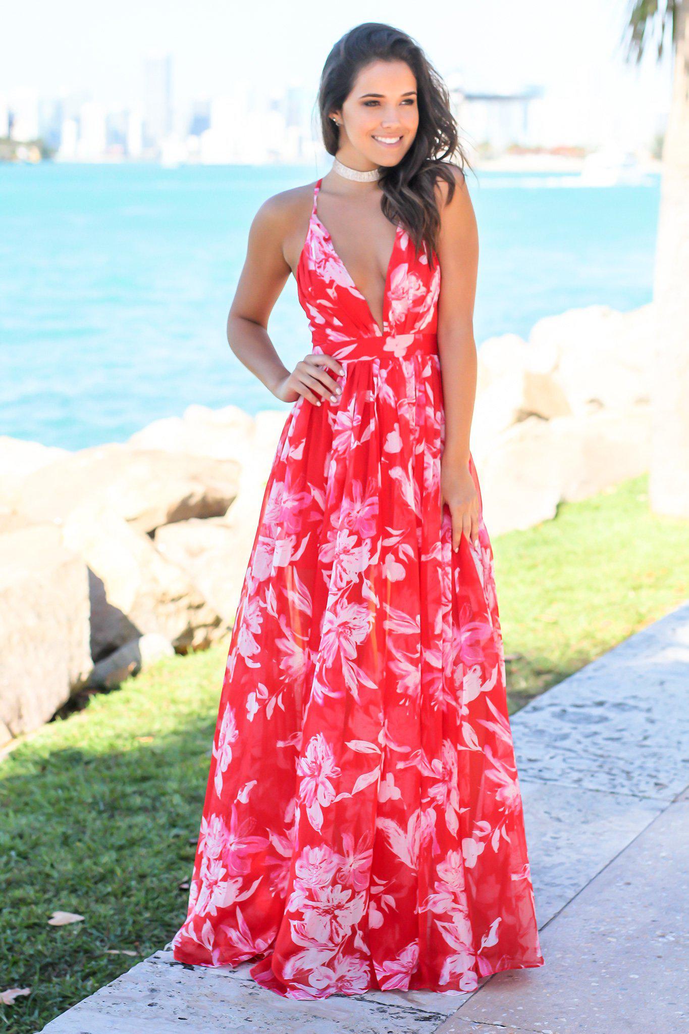 red patterned maxi dress