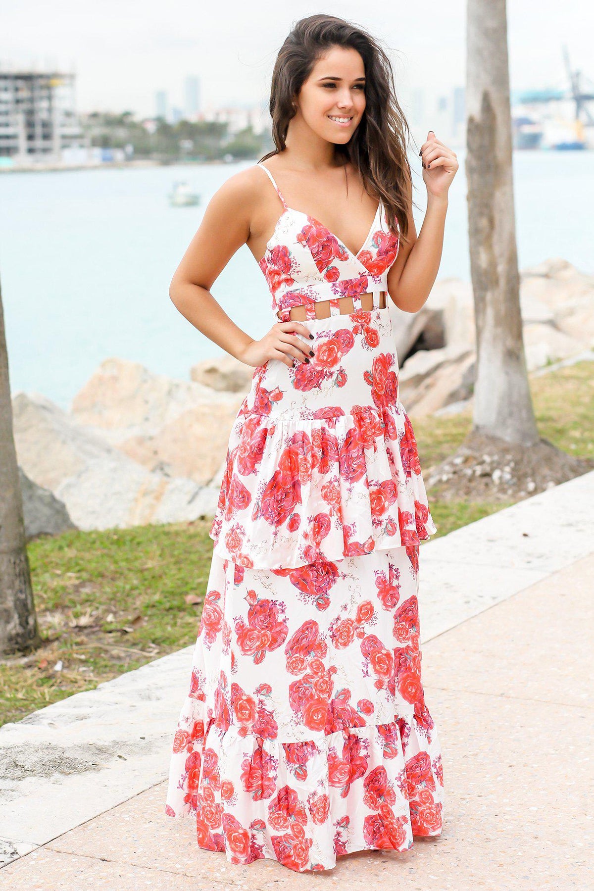 Rose Floral Maxi Dress with Cut Out Detail | Maxi Dresses – Saved by ...