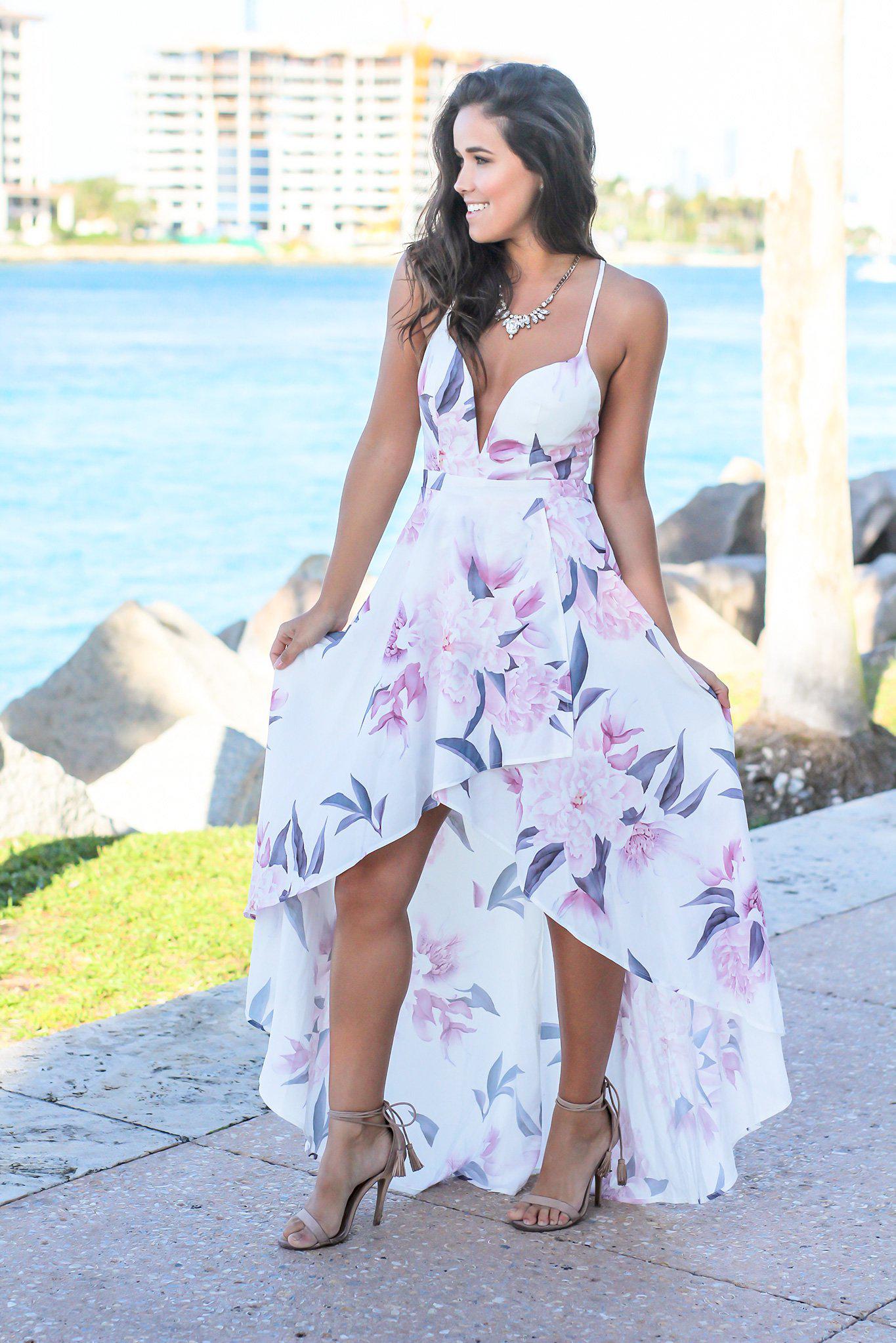 white floral high low dress