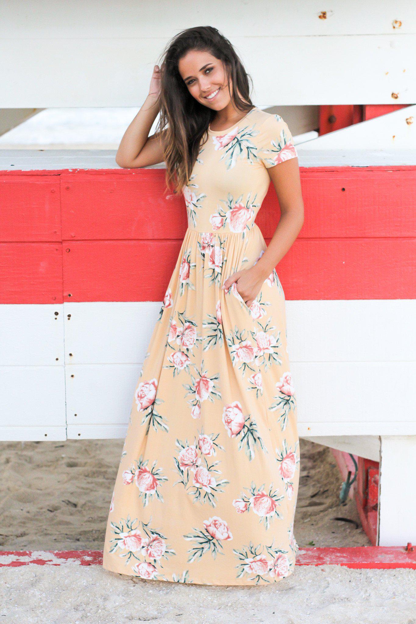 Pale Marigold Floral Maxi Dress Maxi Dresses Saved By The Dress