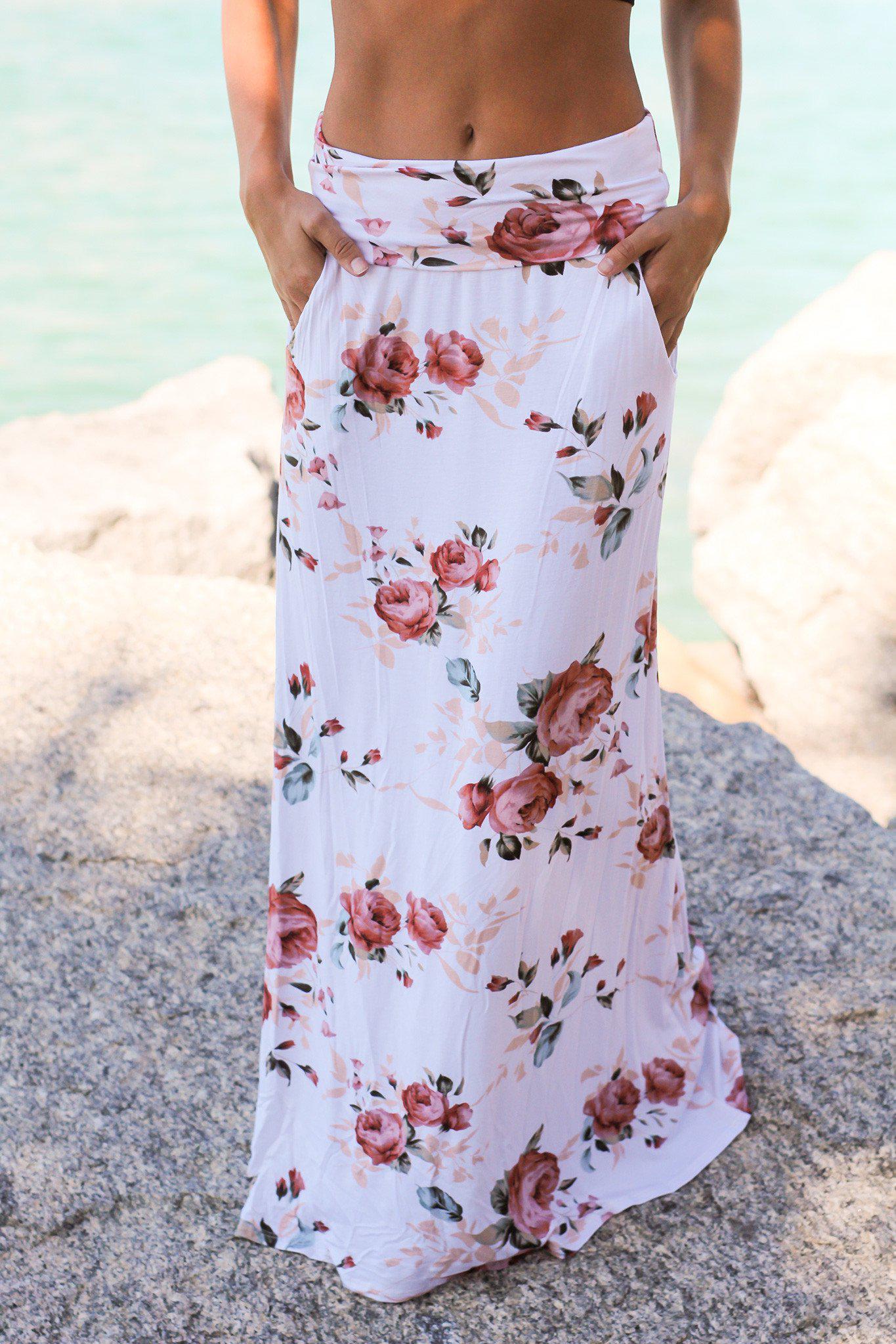 white floral long skirt