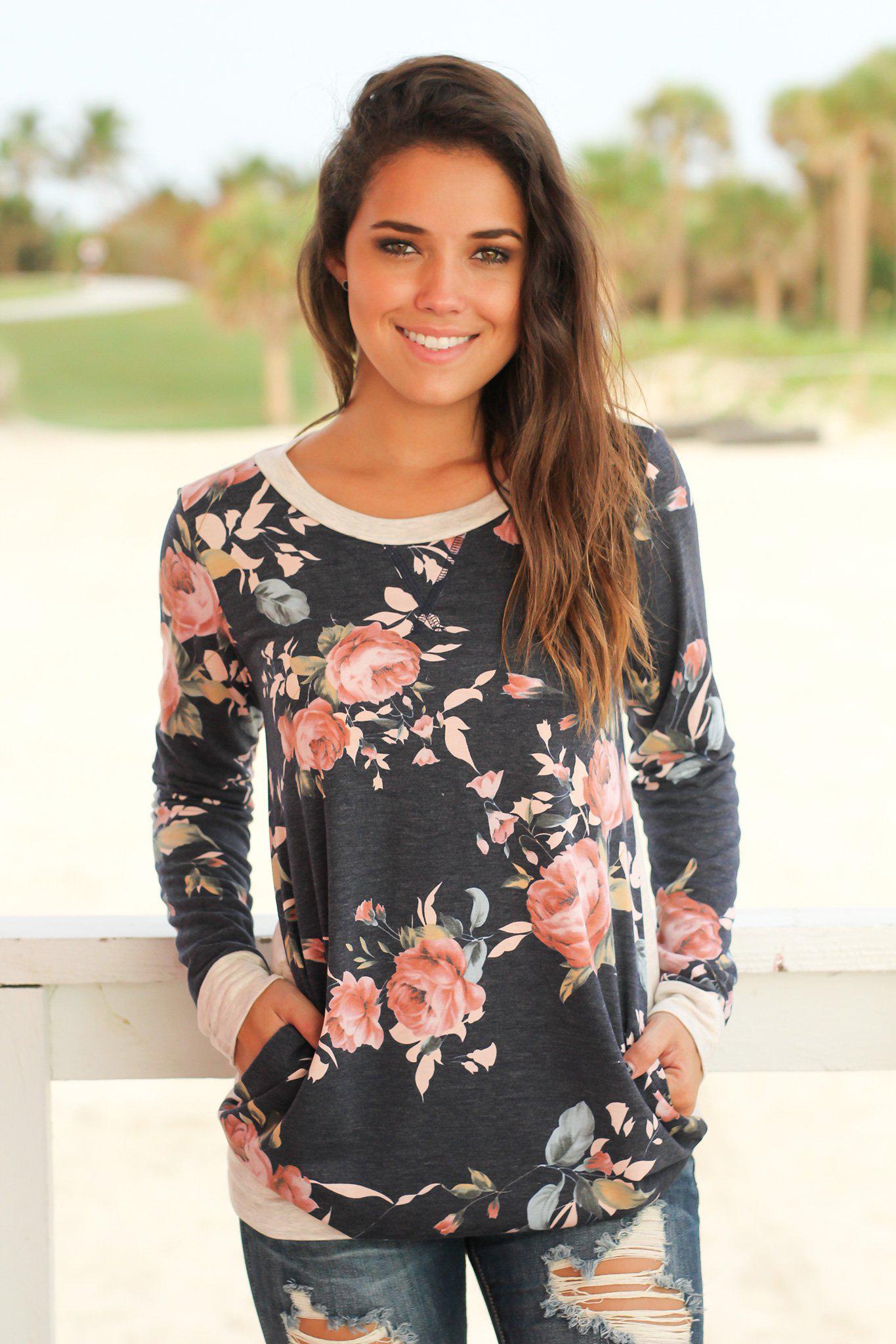 Navy Floral Top with Pockets | Cute Tops – Saved by the Dress