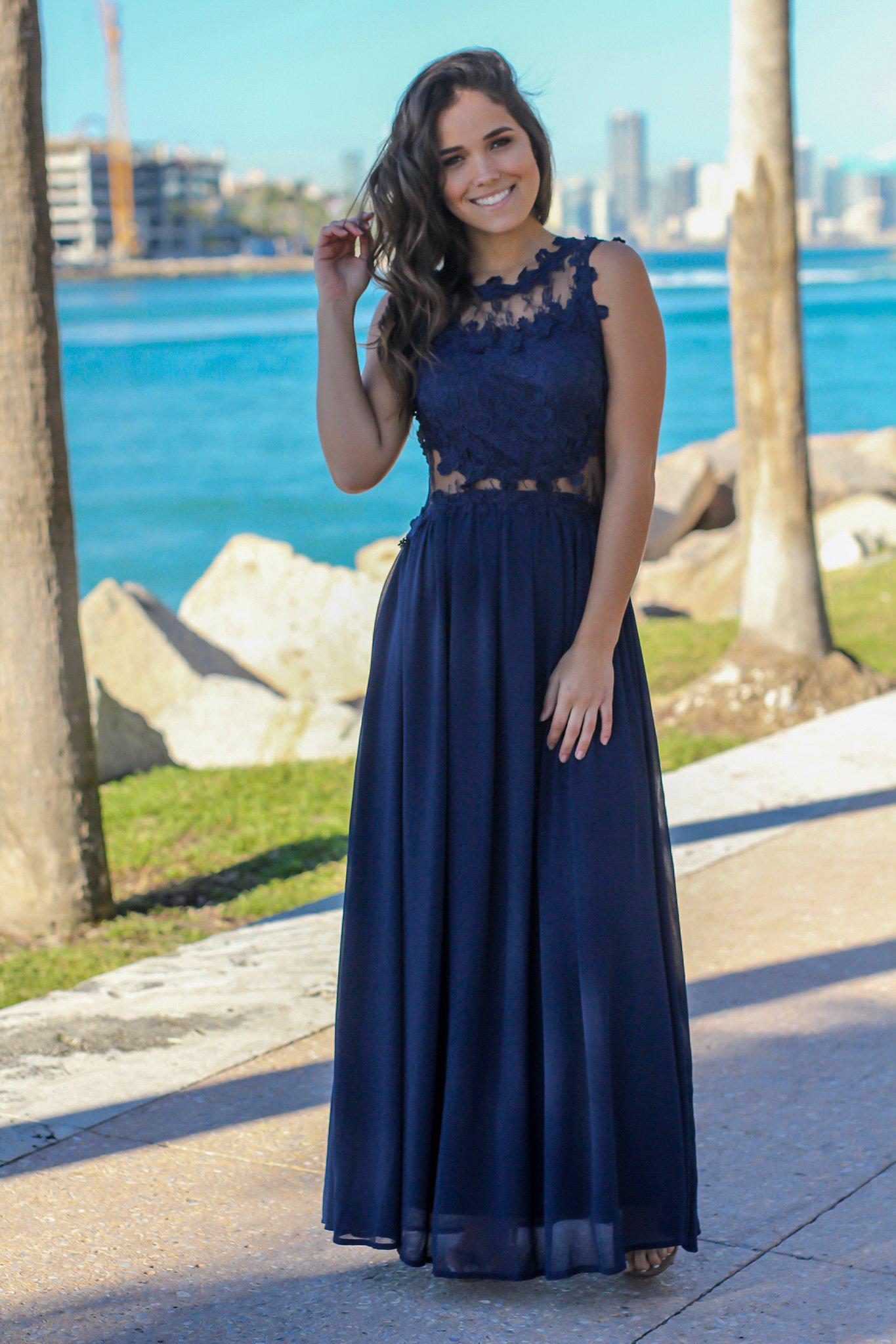 navy lace top dress