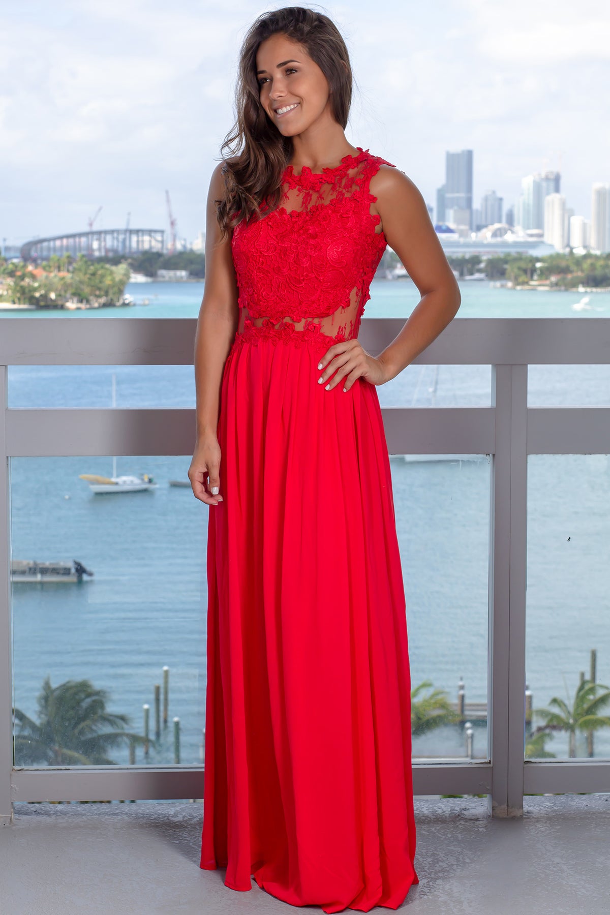 Red Lace Top Maxi Dress Formal Dresses Saved By The Dress 3550