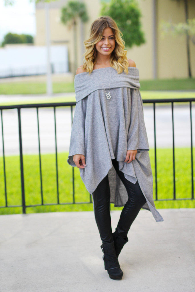 Gray Off Shoulder Poncho – Saved by the Dress
