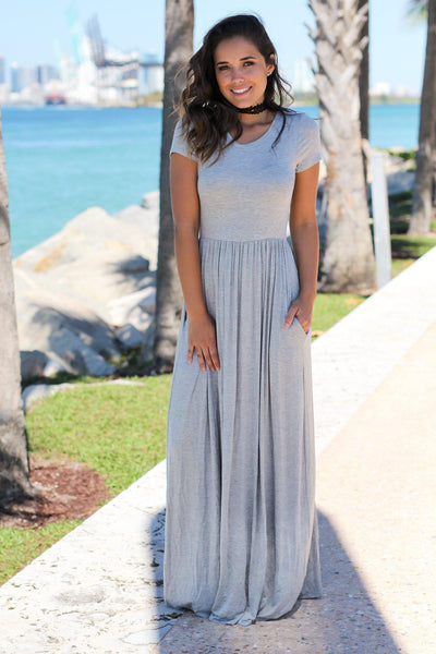 Gray Short Sleeve Maxi Dress with Pockets | Maxi Dresses – Saved by the ...