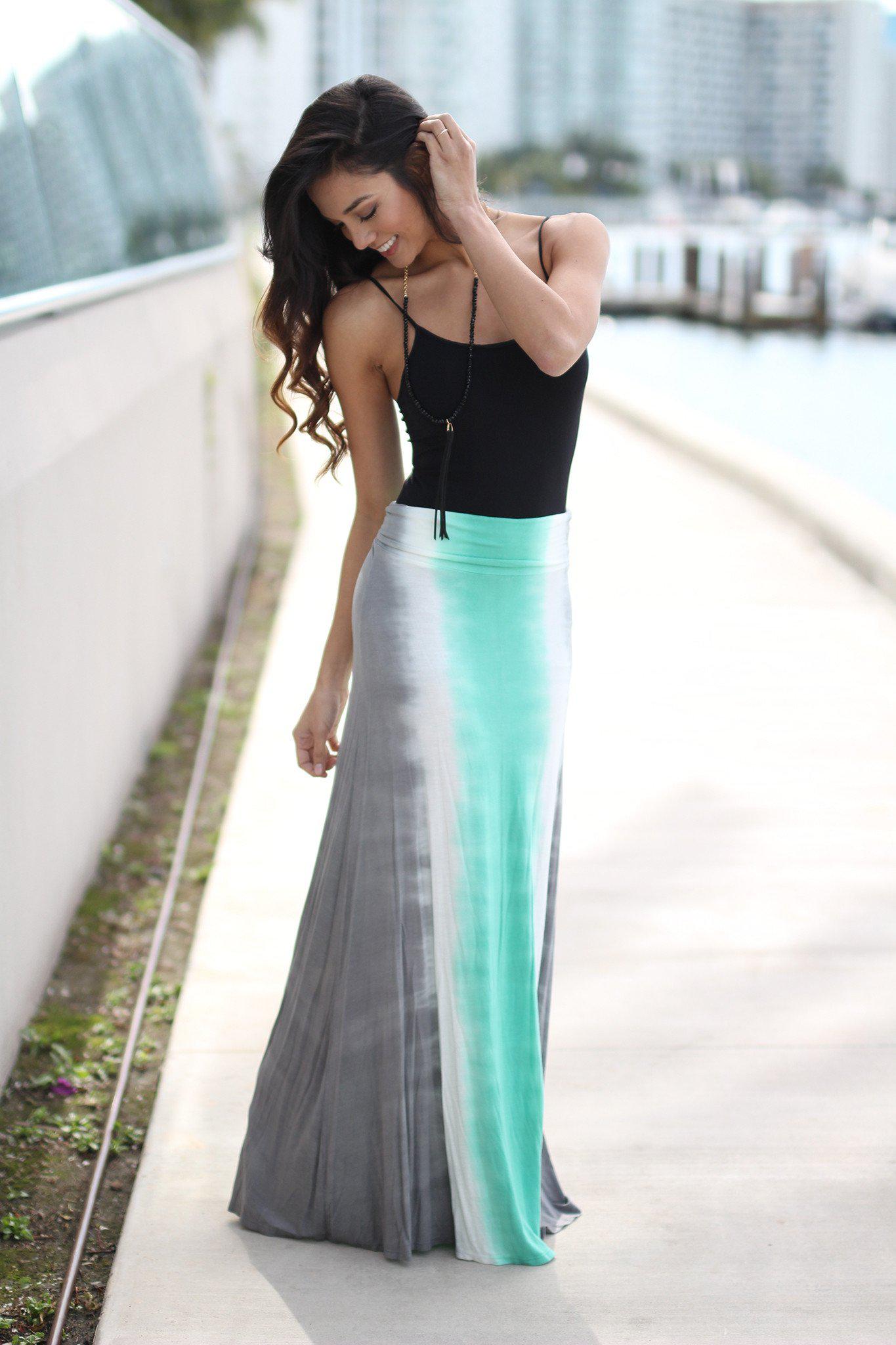 Mint And Gray Tie Dye Maxi Skirt Mint And Gray Maxi Skirt Saved By The Dress 