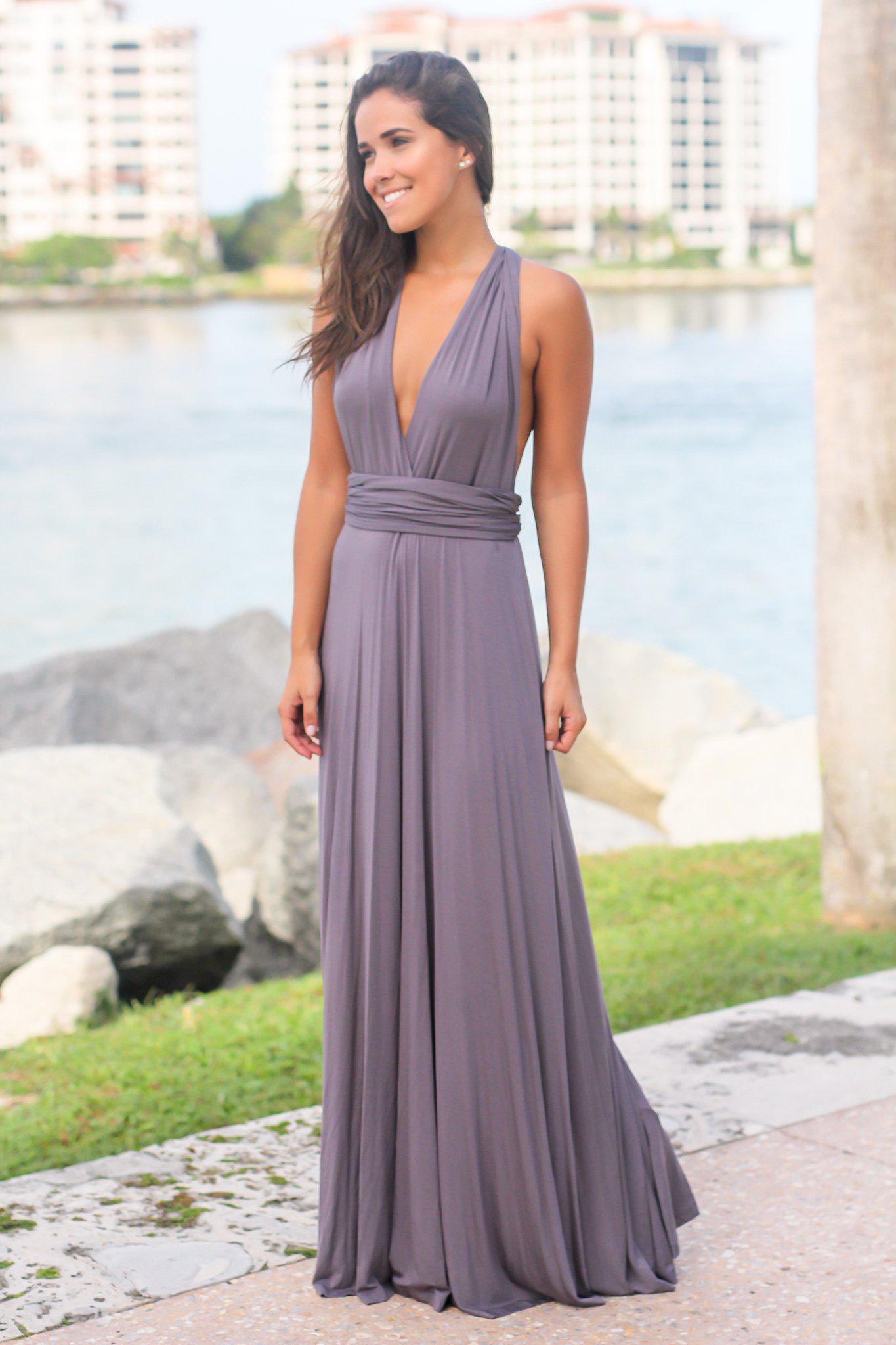 Charcoal Tie Maxi Dress with Open Back | Maxi Dresses – Saved by the Dress