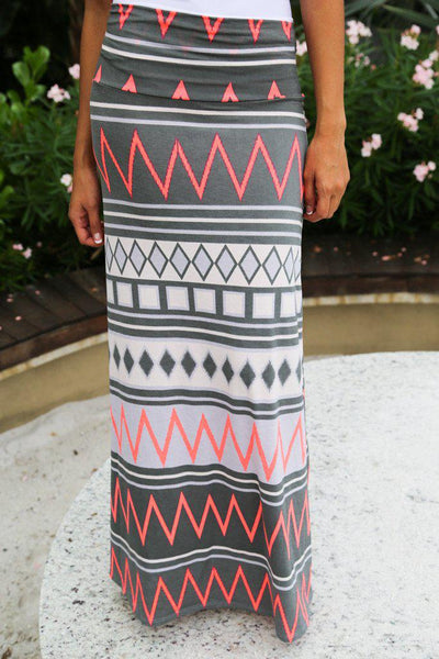 Gray and Neon Pink Chevron Maxi Skirt – Saved by the Dress