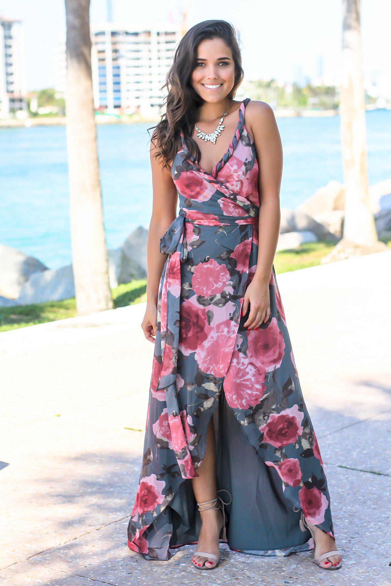 pink and gray maxi dress