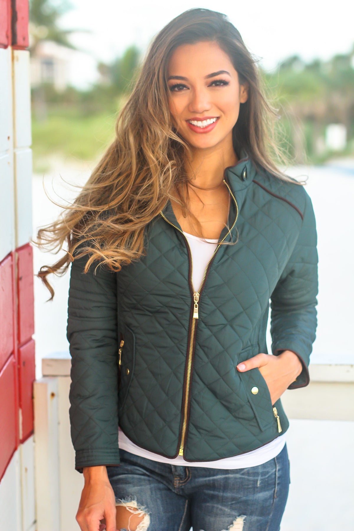 Hunter Green Quilted Jacket | Jackets – Saved by the Dress