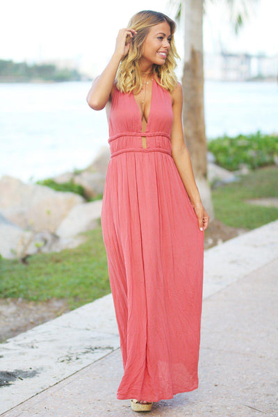 Dusty Coral Halter Maxi Dress | Halter Maxi Dress | Sexy Dress – Saved ...