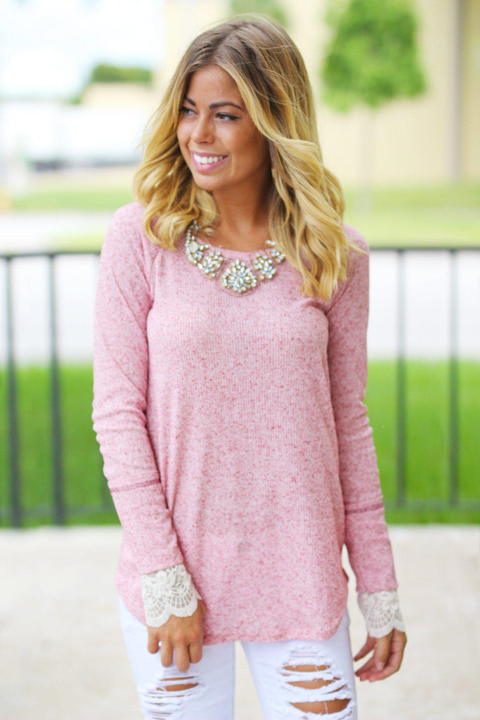 Heather Burgundy Top with Lace Cuffs | Lace CuffsTop – Saved by the Dress