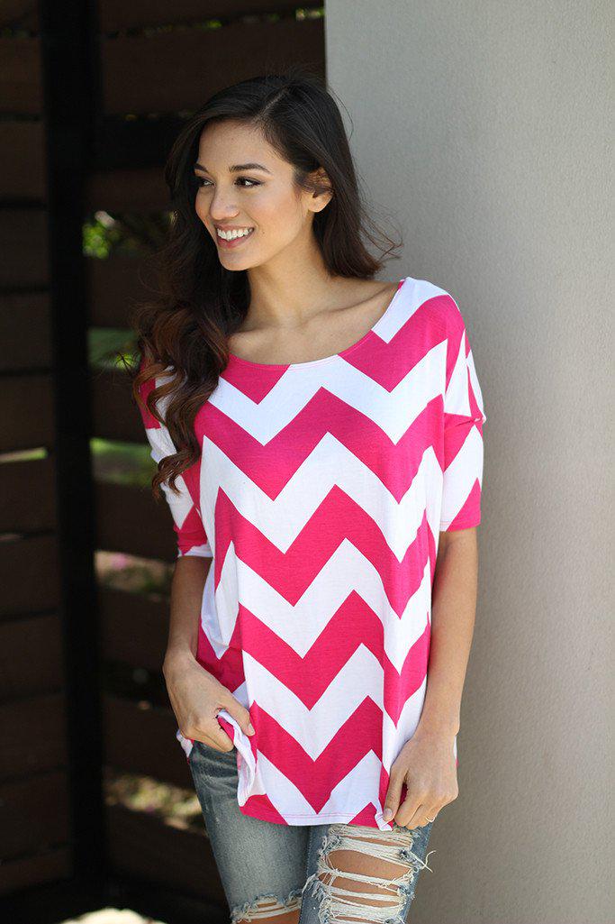 Hot Pink Chevron Top | Hot Pink Top | 3/4 Sleeve Top – Saved by the Dress