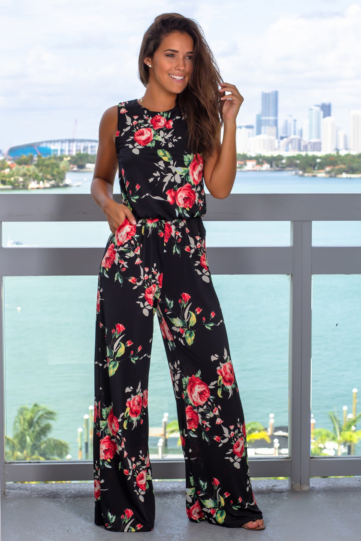 Black Floral Printed Jumpsuit | Online Boutiques – Saved by the Dress