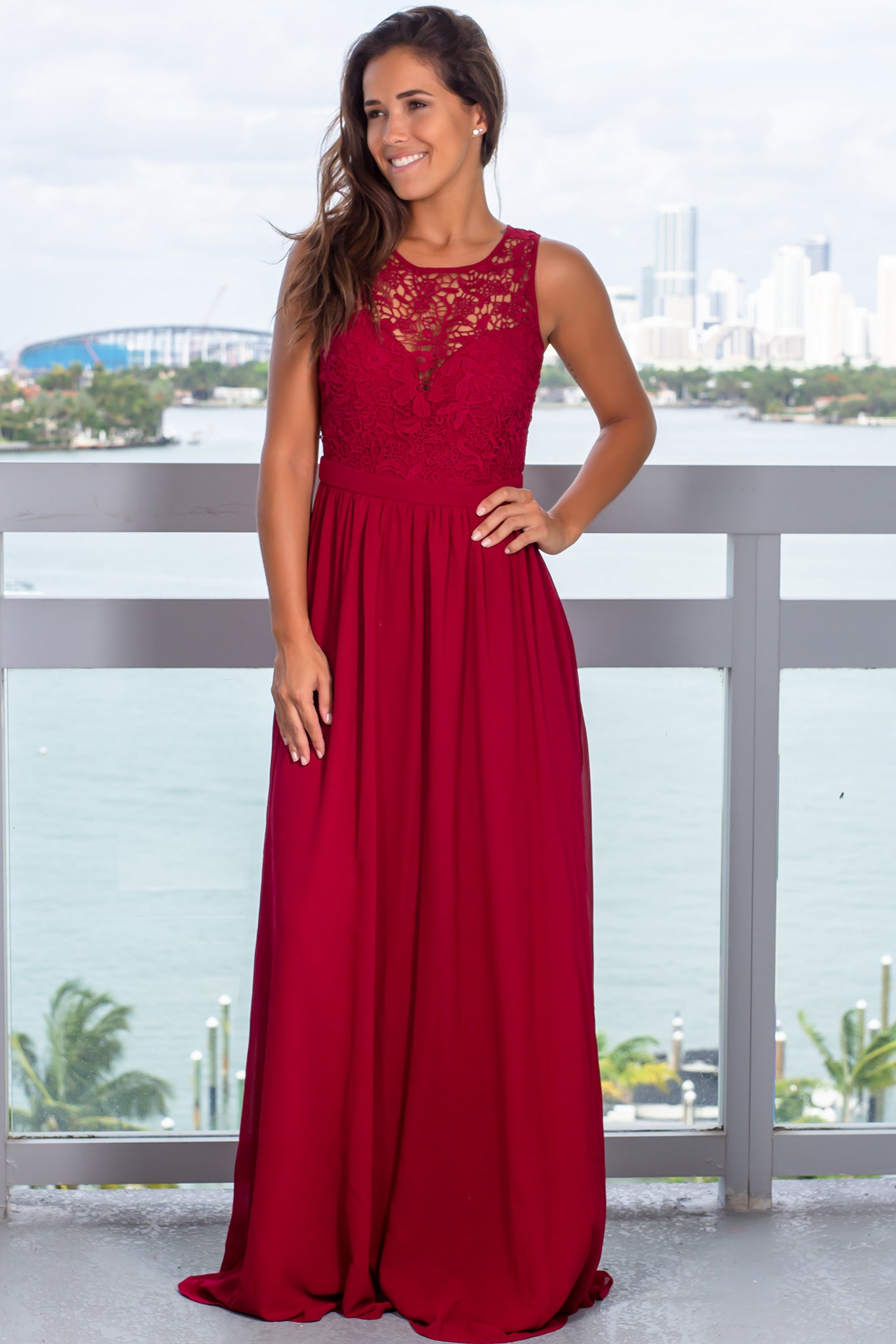 picture perfect burgundy lace maxi dress