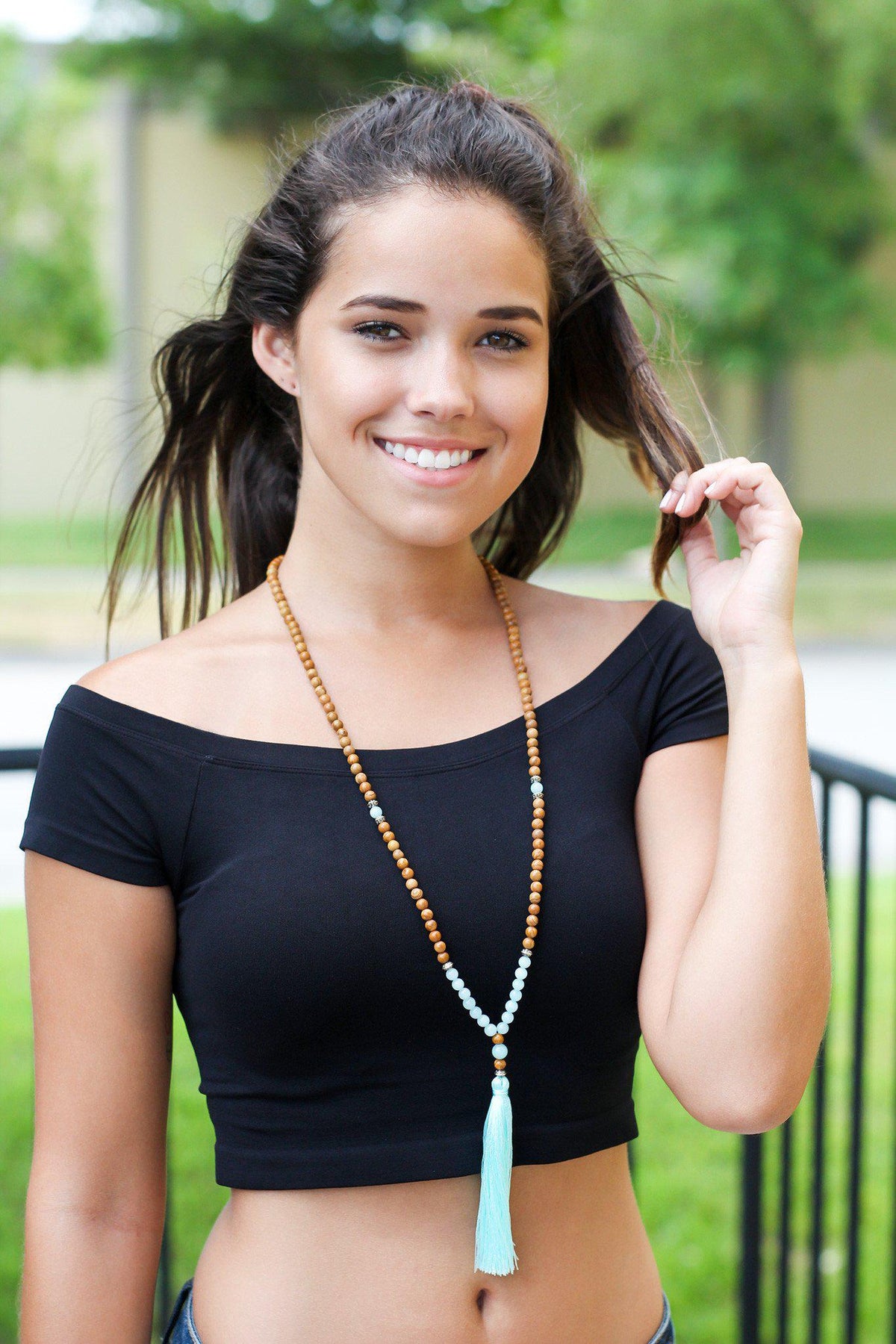 Brown Beaded Necklace with Aqua Tassel | Online Boutique – Saved by the ...