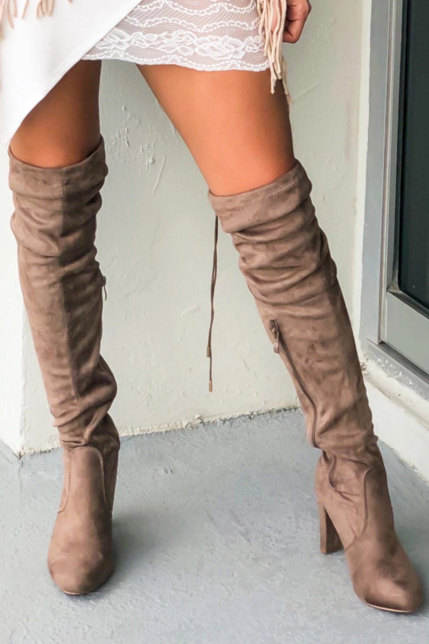 Eve Taupe Knee High Boots Knee High Boots – Saved By The Dress