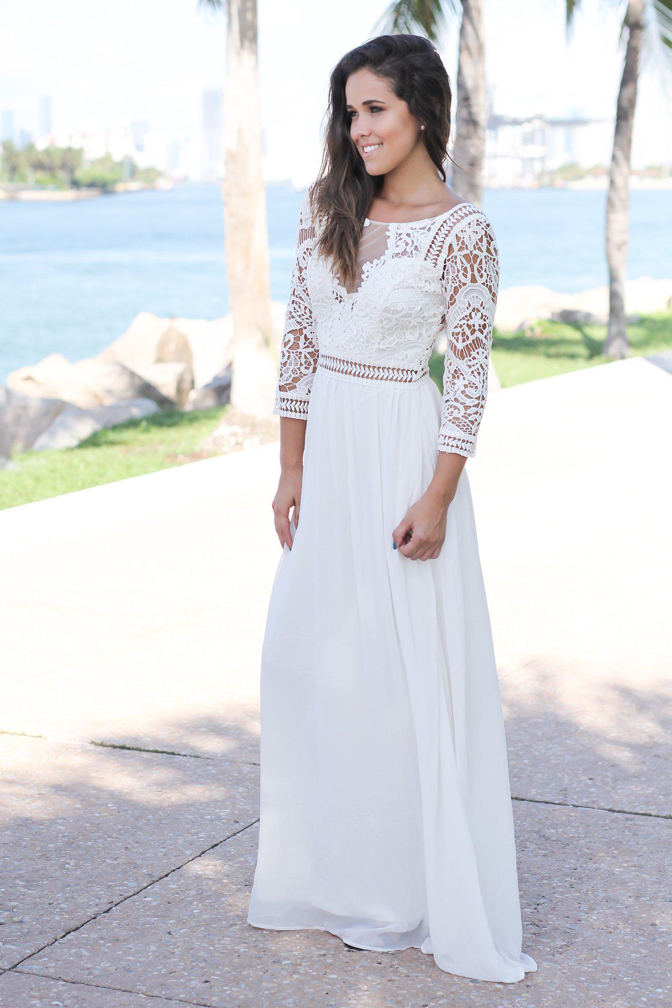 Ivory Crochet Maxi Dress With 34 Sleeves Maxi Dresses Saved By The