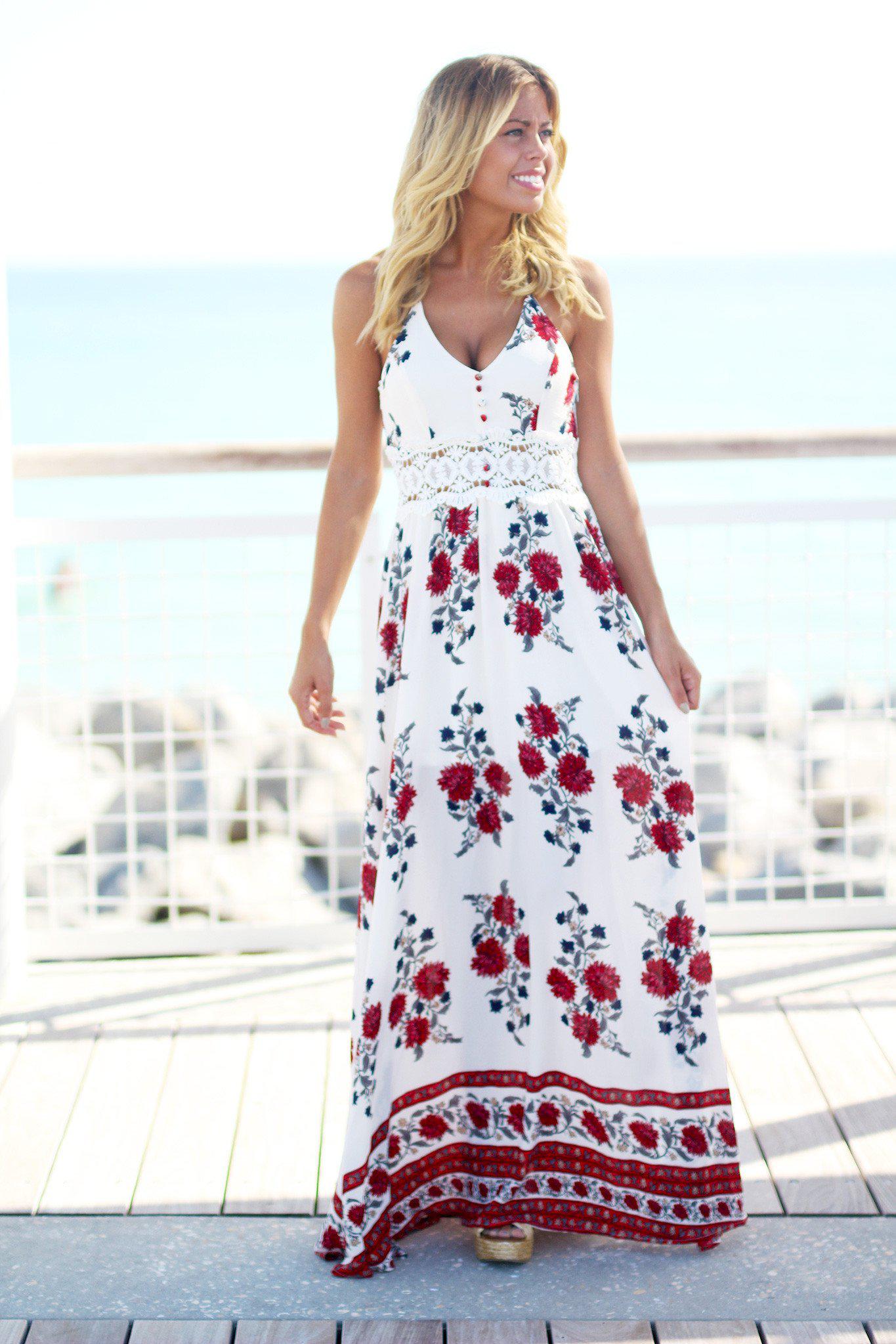 Ivory Floral Maxi Dress with Crochet Detail | Maxi Dresses – Saved by ...