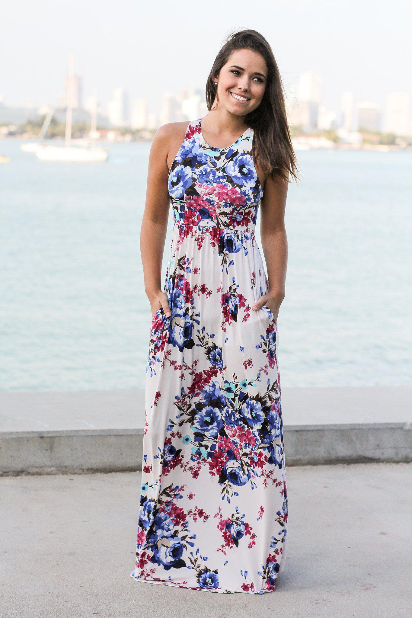 Ivory Floral Racerback Maxi Dress | Maxi Dresses – Saved by the Dress