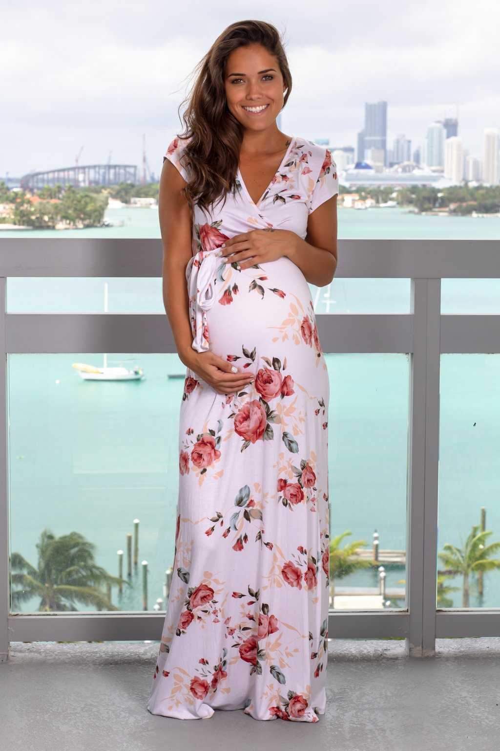 Ivory Floral Maxi Dress with Self Tie Waist | Saved By The Dress ...