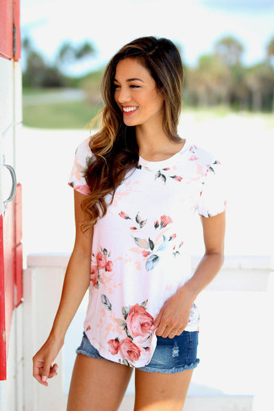 Ivory Floral Tee | Floral T-Shirt | Cute Tops – Saved by the Dress